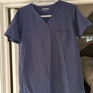 Mandala Women’s V-Neck Shirt Medical Scrub Blue Top Size Small Equa Tek